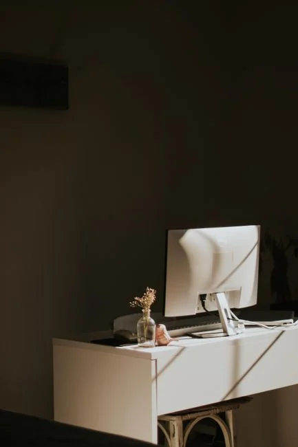 Deux femmes vêtues de combinaisons rouges passent l'aspirateur et balaient un salon contemporain.